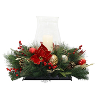 Red Poinsettia and Gold 1 Lite Candle Holder 60cm