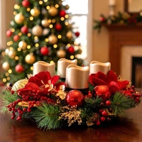 Red and Gold Magnolia Berry 4 LED Candle Wreath 40cm