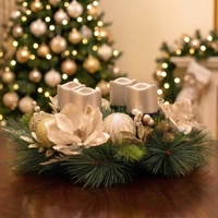 Champagne Magnolia Berry 4 LED Candle Wreath 40cm