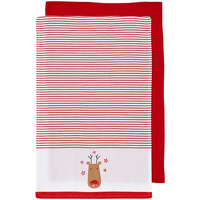 Joyful Icon  Red Reindeer Tea Towel  2pk  45 x 70