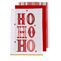Ho Ho Ho Red Tea Towel   3pk  45 x 70