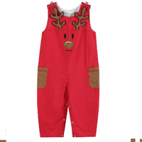 Red Pocket Reindeer Christmas  Overalls  2Y months