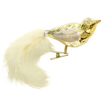 Gold Clip on Glass Bird with Feather Tail 8cm