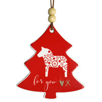Red Folk Horse Ceramic Hanging Tree Ornament 9cm