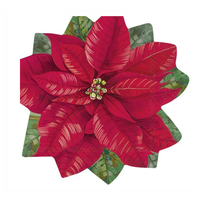 Elegant Shaped  Red Poinsettia Christmas Serviette 12pk
