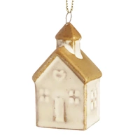 Ivory Natural Hanging House Christmas Decoration 3 x 6cm