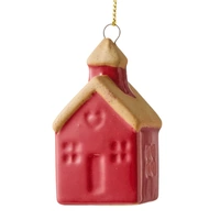 Red Natural Hanging House Christmas Decoration 3 x 6cm