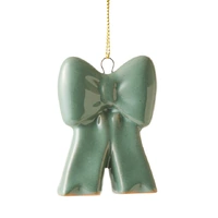 Sage Ceramic Bow Hanging Christmas Decoration  5 x 7 cm