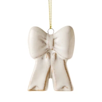 Ivory Ceramic Bow Hanging Christmas Decoration  5 x 7 cm