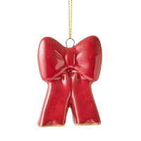 Red Ceramic Bow Hanging Christmas Decoration  5 x 7 cm