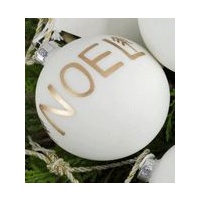 White Glass Ball With Gold Noel