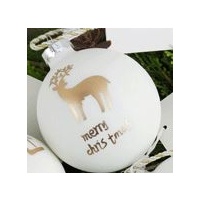 White Glass Ball With Gold Reindeer