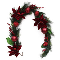 Burgundy Poinsettia Bauble and Apple  Garland 200cm