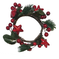 Red Berry and Star Candle Ring 16cm