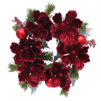 Burgundy Magnolia and  Red Bauble  Wreath 35cm