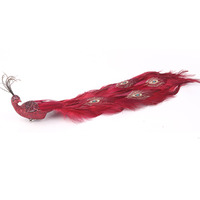  Burgundy Feather Peacock with Clip 26cm