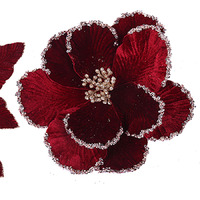 Decorative Burgundy Red Velvet Magnolia  Clip 23cm