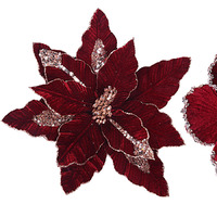 Decorative Burgundy Red Velvet Poinsettia Clip 33cm