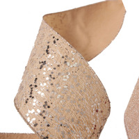 Champagne Sequin  Wired  Tree Garland Ribbon with Velour Back 10cm w