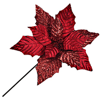 2 Tone Red Glitter Poinsettia Stem 30cm
