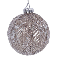 Textured Frosted Pewter Look Bauble with Leaf 8cm