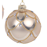 Soft Gold Glass Bauble with  Crystals  and Gold 8cm