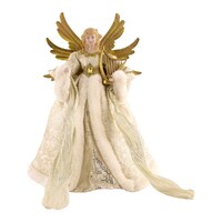 Champagne and Ivory Angel Tree Topper with Gold Lyre and Wings.