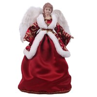 Deep Red Angel Tree Topper with White Feather Wings