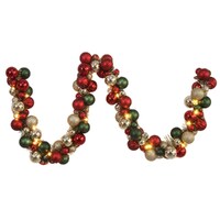 Multi colour Bauble Garland with Tinsel and  Warm White LED Lights