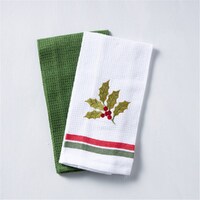 Christmas Embroidered  Waffle  Tea Towel 2pk