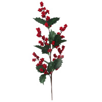 Small  Red Berry Christmas Spray with Leaves  60cm