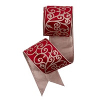 Red Velvet with Champagne Swirl Detail, Underlay, and Wire Edge