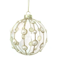 Clear Glass Christmas Bauble with Pearls 10cm