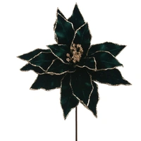 Green Velvet Poinsettia with Glitter 30cm