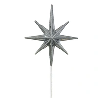 Silver Glitter 8 Point Celestial Mirror Christmas Tree Topper on Stick 23 x 27cm