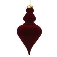 Burgundy Flocked Hanging Christmas FInial 20 x 10 cm