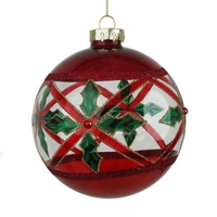 Hand Painted Glass Christmas Bauble with Holly 12cm