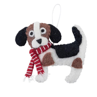 Felt Beagle with Red Scarf Christmas Decoration. 11cm