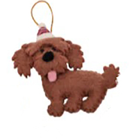 Felt Brown Cavoodle with Hat Christmas Decoration. 11cm
