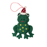 Felt  Christmas Green Frog Decoration 12cm