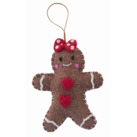 Felt Gingerbread with Hairbow Christmas Decoration 12cm