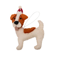 Felt Jack Russell with Hat Christmas Decoration. 11cm