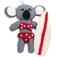 Felt Koala  in Bikini with Surfboard Christmas Decoration 11cm