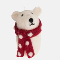 Felt Polar Bear Christmas Decoration 8cm