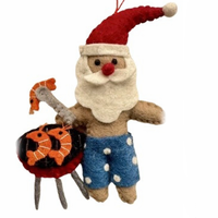 Felt Santa with Prawns on BBQ 15cm