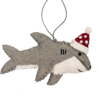 Felt Christmas Shark Hanging Decoration 12cm