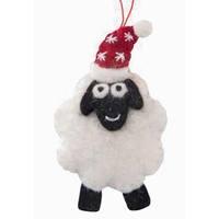 Felt Sheep with Santa Hat Christmas Decoration  11cm