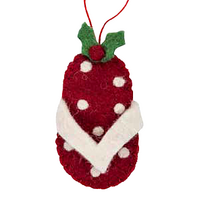 Felt Christmas Thong with Holly  Hanging Decoration 7cm