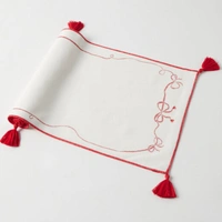 Red Bow and  Tassel Christmas Table Runner