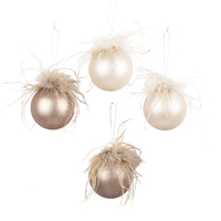 Fable  Glass Baubles with Feathers 8cm 4pc